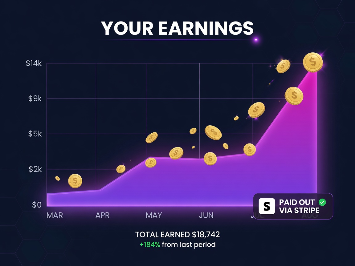 Your earnings grow, paid out via Stripe