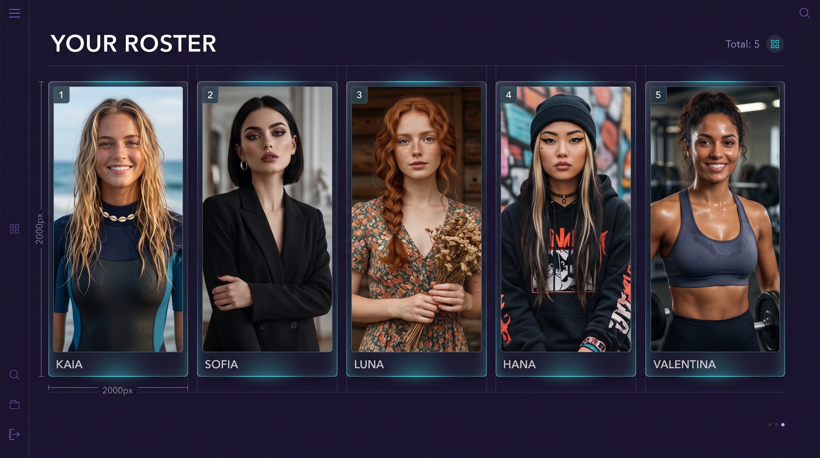 A roster of five distinct AI personas managed from one dashboard