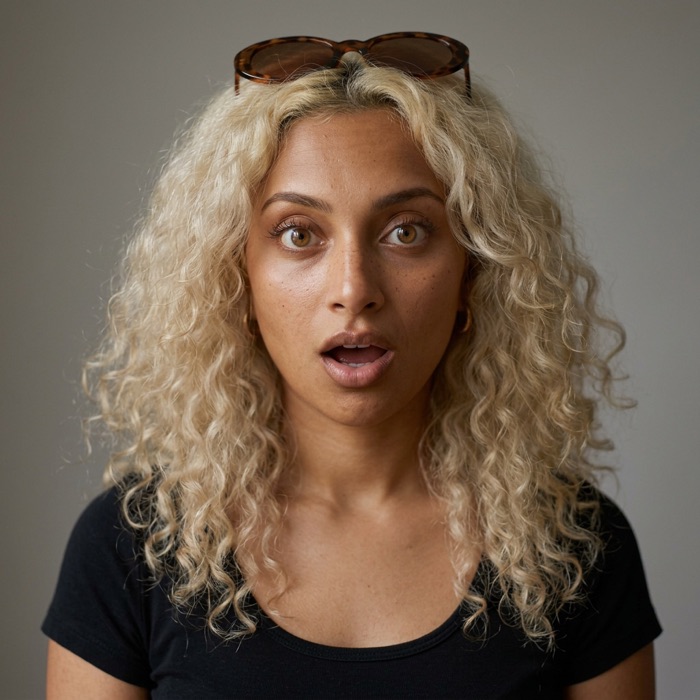 The same AI influencer looking surprised.